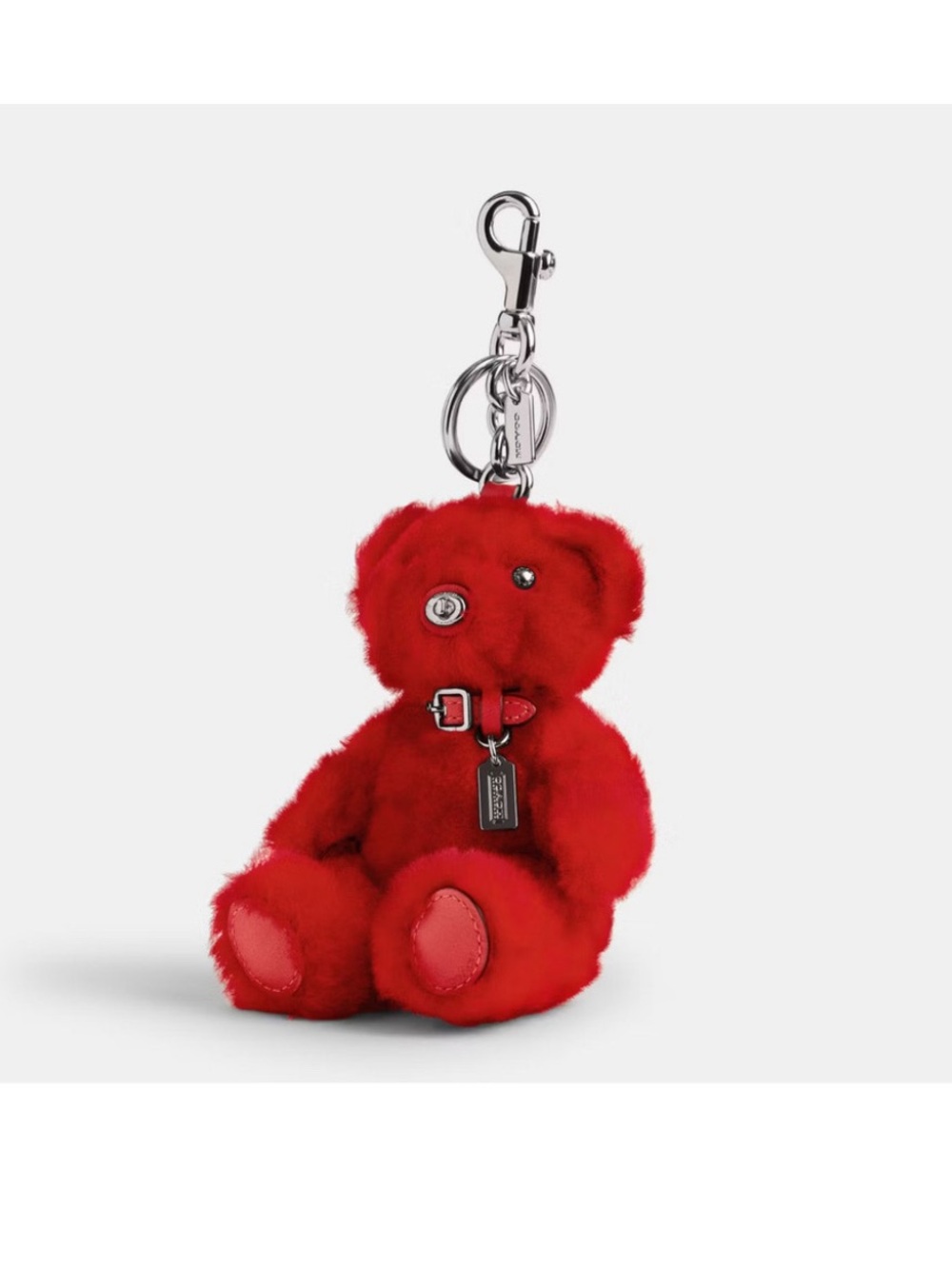 Coach Shearling Bear charm Keychain Red